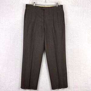 VTG Strathmore Worsted Wool Pleated Pants Mens 35x32 Brown Classic Preppy USA